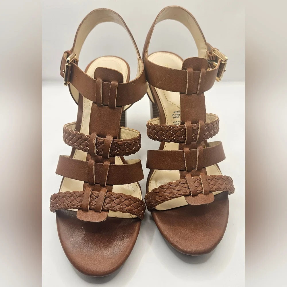 Barely used Liz Claiborne Palm Brown Braided Strappy 3.75" Heels - Picture 2 of 6